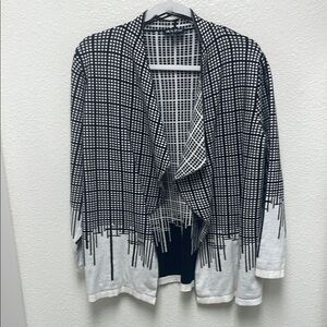 Marble Black and White Checkered Women's Open Front Cardigan Sweater Size XL